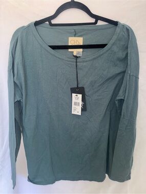 Chaser Long-Sleeve Scoop Neck Tee in Dusty Teal